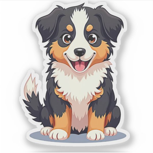 Smiling Kawaii Aussie Shepherd Puppy Sticker (Vorderseite)