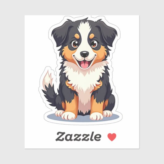 Smiling Kawaii Aussie Shepherd Puppy Sticker (Blatt)