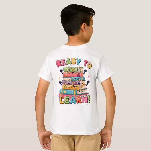 Smiling Kawaii Book Stack – Back to School Fun! T-Shirt (Schwarz voll)