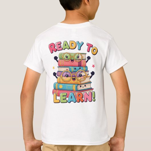 Smiling Kawaii Book Stack – Back to School Fun! T-Shirt (Rückseite)