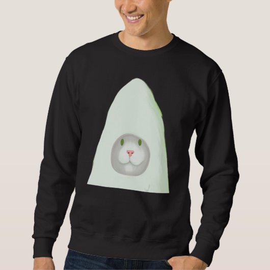 Smiling kitten artwork white cat meme sweatshirt (Vorderseite)