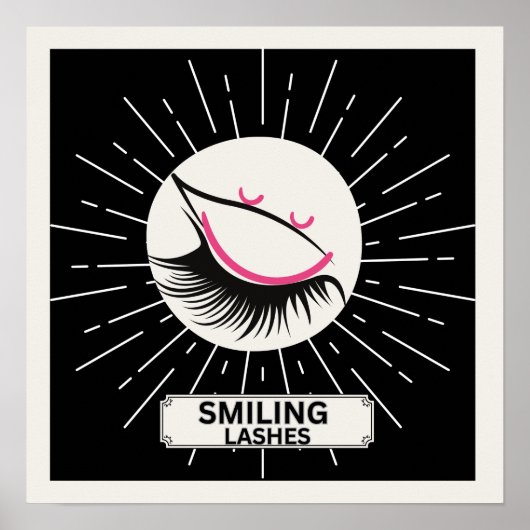 Smiling Lashes Modern Minimalistisch Rosa Schwarze Poster (Vorne)
