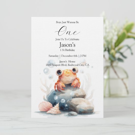 Smiling Little Crab by the Seashore Einladung (Stehend Vorderseite)