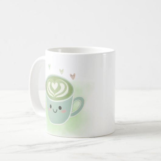 Smiling Matcha Latte Heart Mug Kaffeetasse (Vorderseite Links)