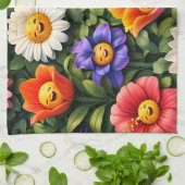 Smiling meow whimsical happy flower tea geschirrtuch (Gefaltet)