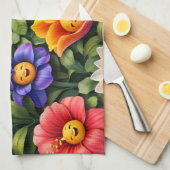 Smiling meow whimsical happy flower tea geschirrtuch (Viertel Falte)