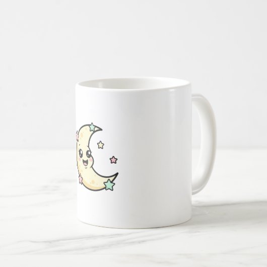 Smiling Moon – Cute Kawaii Illustration Kaffeetasse (VorderseiteRechts)