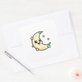 Smiling Moon – Cute Kawaii Illustration Quadratischer Aufkleber (Umschlag)