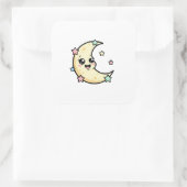 Smiling Moon – Cute Kawaii Illustration Quadratischer Aufkleber (Tasche)