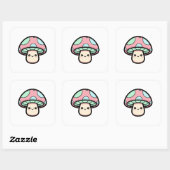 Smiling Mushroom – Cute Kawaii Illustration Quadratischer Aufkleber (Blatt)