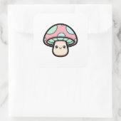 Smiling Mushroom – Cute Kawaii Illustration Quadratischer Aufkleber (Tasche)