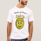Smiling Olive T-Shirt with "Roots of Peace" text. (Vorderseite)