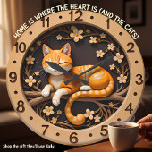 Smiling Orange Tabby Cat Spring Große Wanduhr