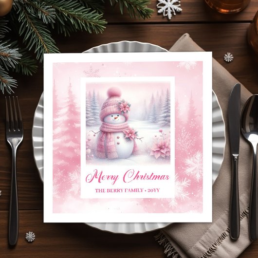 Smiling Pinkmas Winter Scene Christmas Napkins Kid Serviette