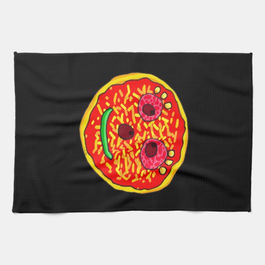 Smiling Pizza Face Illustration Design Geschirrtuch (Horizontal)