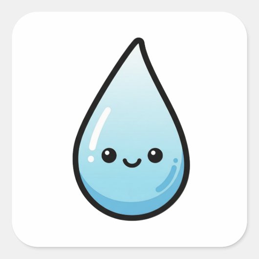 Smiling Raindrop – Cute Kawaii Illustration Quadratischer Aufkleber (Vorderseite)
