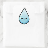 Smiling Raindrop – Cute Kawaii Illustration Quadratischer Aufkleber (Tasche)