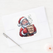 Smiling Santa Drinking Coffee Claus Quadratischer Aufkleber (Umschlag)