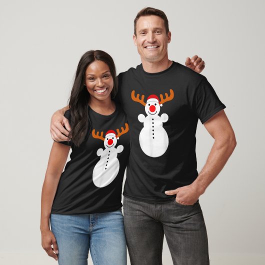 Smiling Snowman As Rudolph Red Nose Reindeer Funny T-Shirt (Unisex)