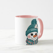 Smiling Snowman Face Name Christmas bow Tasse (VorderseiteRechts)