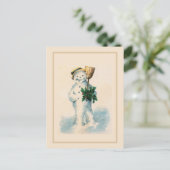 Smiling Snowman Holly Broom Vintage Christmas Feiertagspostkarte (Stehend Vorderseite)