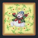 Smiling Snowman ~ Musical Scrolls ~ Christmas ~ Quadratische Wanduhr<br><div class="desc">Display This Beautiful Clock The Entire Christmas Season ~ Create Fond Memories For The Children ~</div>