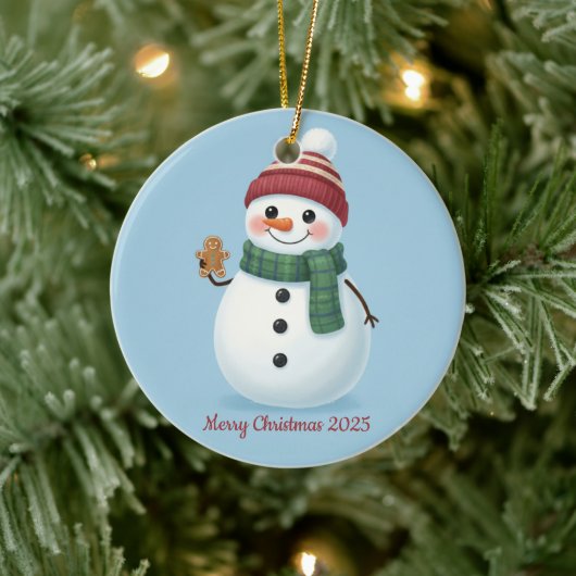 Smiling Snowman with Beanie Cute Christmas 2025 Keramik Ornament (Baum)