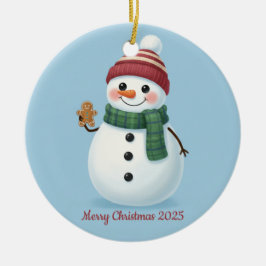 Smiling Snowman with Beanie Cute Christmas 2025 Keramik Ornament