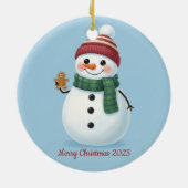 Smiling Snowman with Beanie Cute Christmas 2025 Keramik Ornament (Hinten)