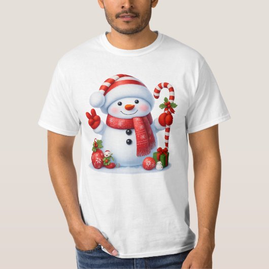 Smiling Snowman With Candy Cane Christmas Tee (Vorderseite)