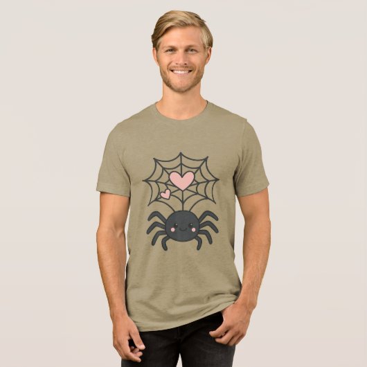 Smiling Spider Weaving a Heart Web Cute Halloween Tri-Blend Shirt (Vorderseite voll)