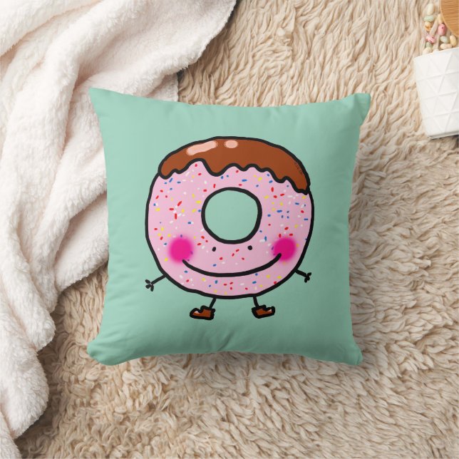 Smiling Sprinkle Donut Character Art Kissen (Decke)