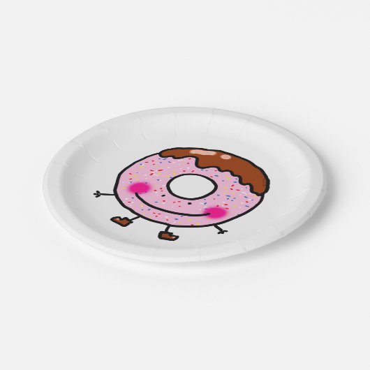 Smiling Sprinkle Donut Character Art Pappteller (Schrägansicht)