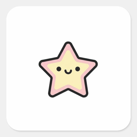 Smiling Star – Cute Kawaii Illustration Quadratischer Aufkleber (Vorderseite)