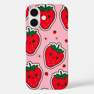 Smiling Strawberry Niedlich Kawaii iPhone 16 Hülle