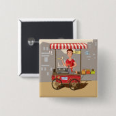 Smiling Street Food Vendor Colorful Food Cart Button (Vorne & Hinten)