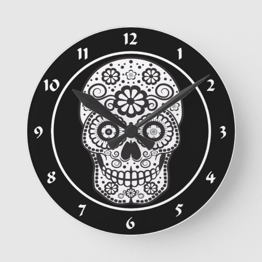 Smiling Sugar Skull Runde Wanduhr (Vorderseite)