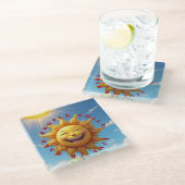 "Smiling Sun Coasters – Spread Joy with Eve Glasuntersetzer (Schrägansicht)