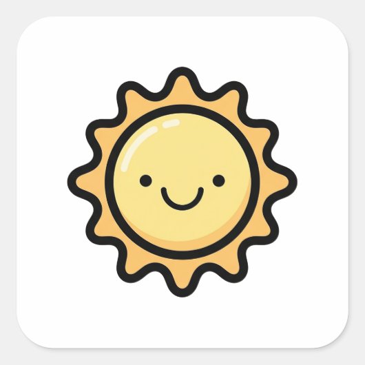 Smiling Sun – Cute Kawaii Illustration Quadratischer Aufkleber (Vorderseite)