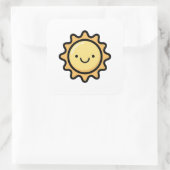 Smiling Sun – Cute Kawaii Illustration Quadratischer Aufkleber (Tasche)