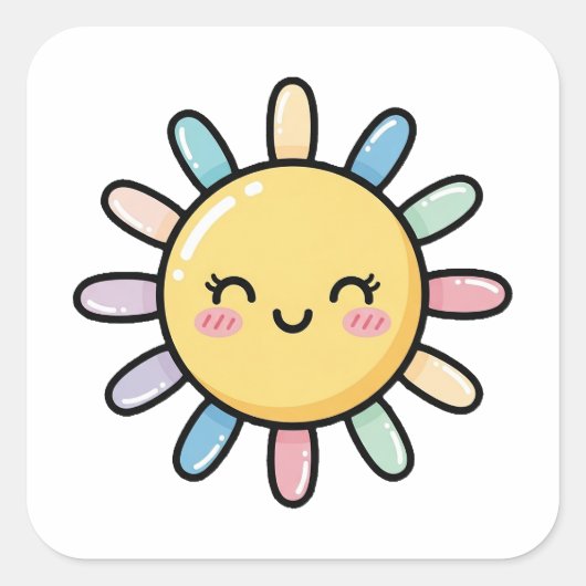 Smiling Sun – Cute Whimsical Illustration Quadratischer Aufkleber (Vorderseite)