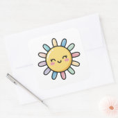 Smiling Sun – Cute Whimsical Illustration Quadratischer Aufkleber (Umschlag)