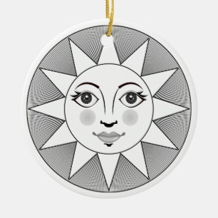 Smiling Sun Gesicht Schwarz-Weiß Astronomie Symbol Keramik Ornament