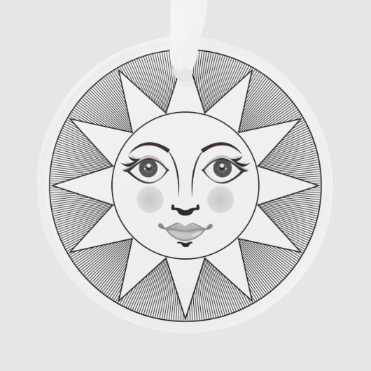 Smiling Sun Gesicht Schwarz-Weiß Astronomie Symbol Ornament (Vorderseite)