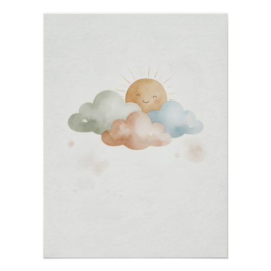 Smiling Sun Poster with Clouds/Cute Room Decor (Vorderseite)
