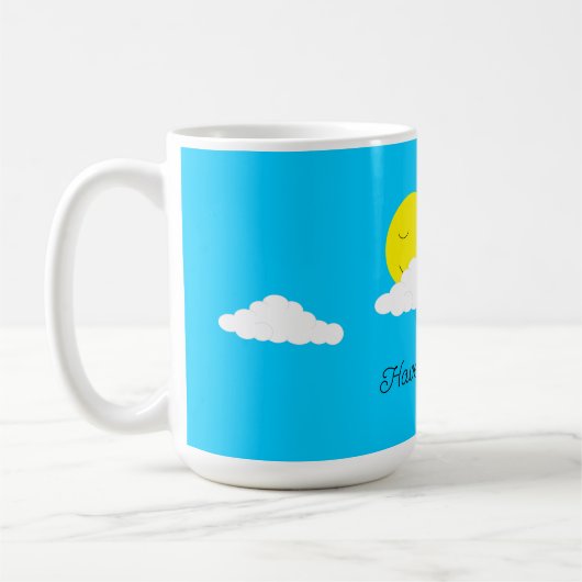 Smiling Sun with Clouds: Turquoise Kaffeetasse (Links)