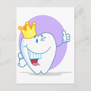 Smiling Tooth Cartoon Character With Golden Crown Postkarte