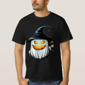 Smiling White Pumpkin Witch Design T-Shirt (Vorderseite)