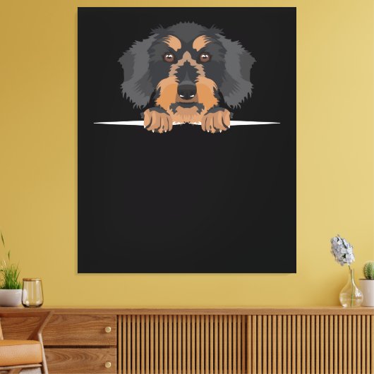 Smiling Wire-Haired Dachshund Leinwanddruck (Insitu (Wohnzimmer))