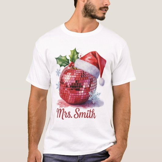 Smith Personalisiert Disco Ball Weihnachtsmannmütz T-Shirt (Vorderseite)